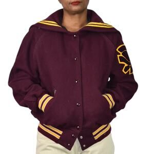 Vintage Holloway Varsity Jacket Red Wool College Letterman Trojan Patch 40 Large